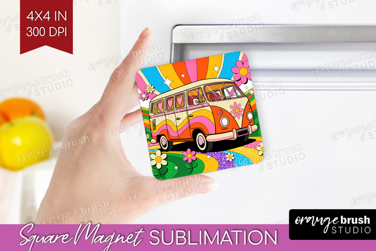 Groovy Magnet Sublimation - Summer Square Magnet PNG example image 1