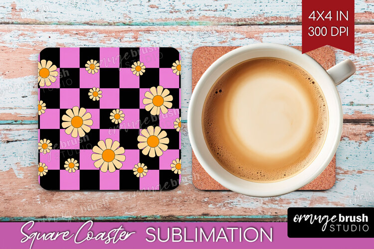 Groovy Square Coaster - Summer Coaster PNG Sublimation example image 1