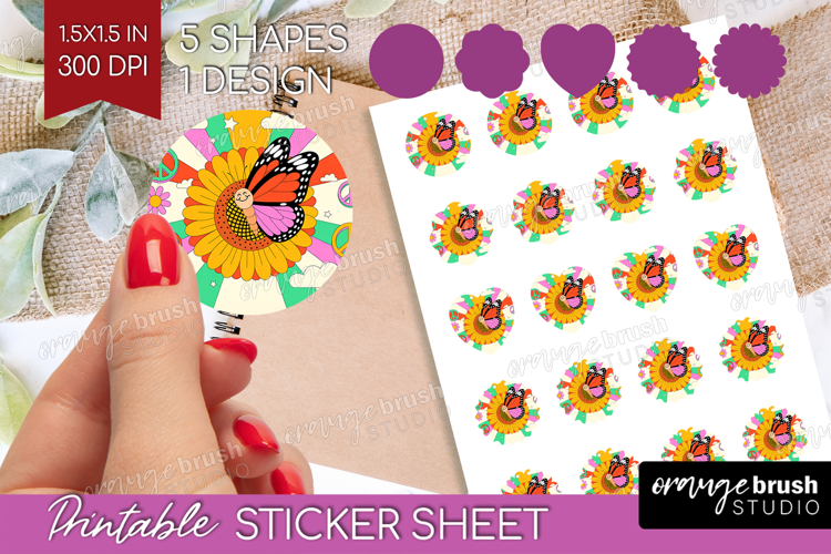 Groovy Round Sticker - Summer Printable Sticker Sheet