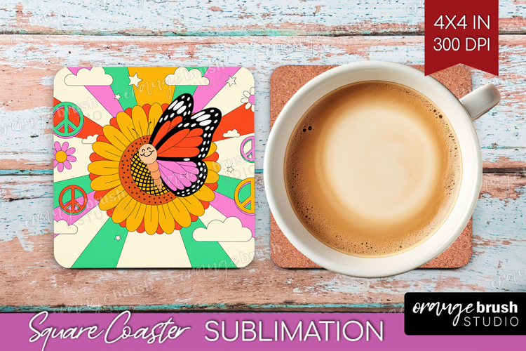 Groovy Square Coaster - Summer Coaster PNG Sublimation
