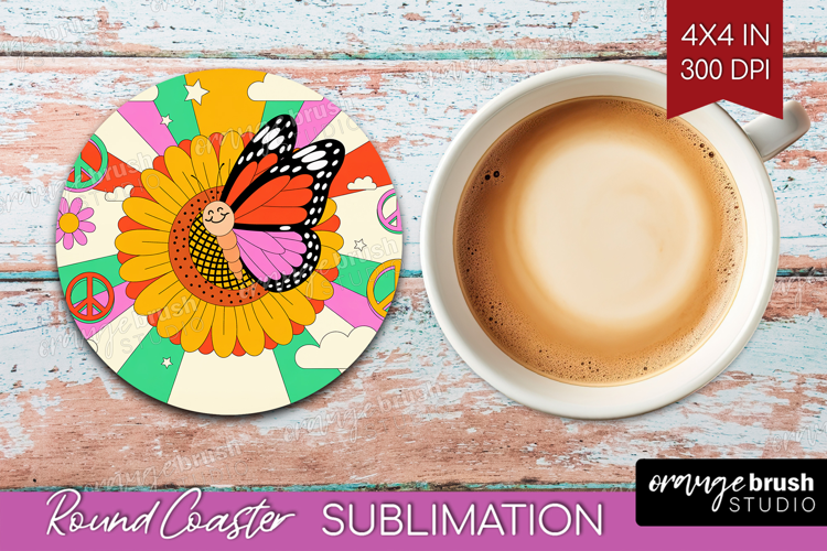 Groovy Round Coaster - Summer Coaster PNG Sublimation