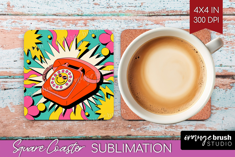 Groovy Square Coaster - Summer Coaster PNG Sublimation
