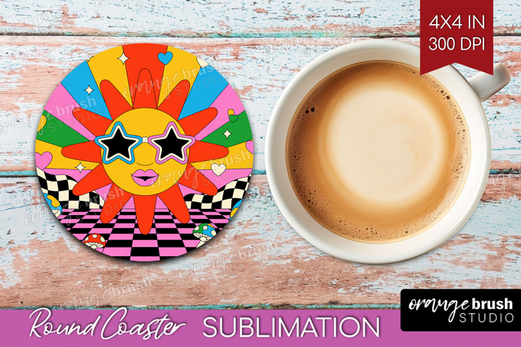 Groovy Round Coaster - Summer Coaster PNG Sublimation
