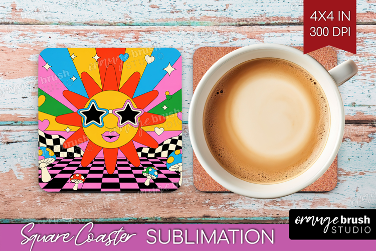 Groovy Square Coaster - Summer Coaster PNG Sublimation