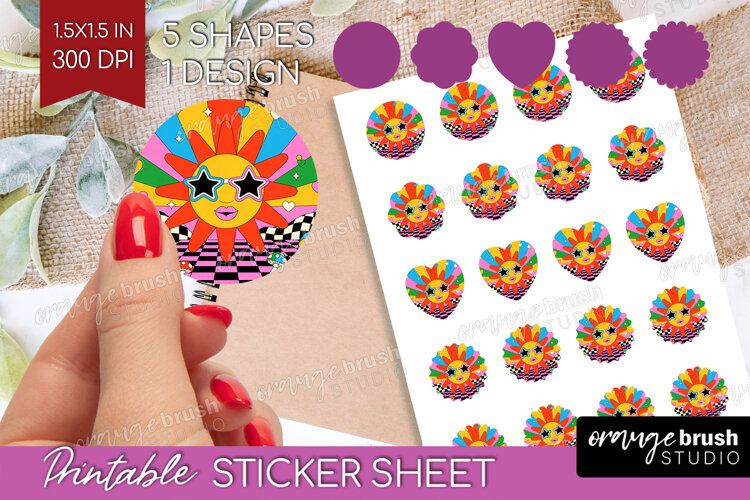 Groovy Round Sticker - Summer Printable Sticker Sheet example image 1