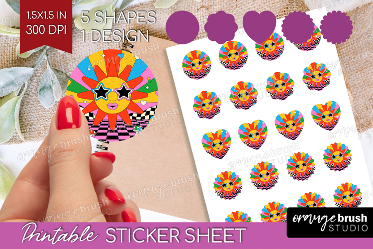 Groovy Round Sticker - Summer Printable Sticker Sheet