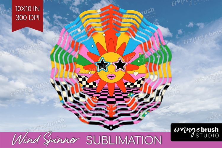 Groovy Wind Spinner Sublimation PNG - Summer Round Template example image 1