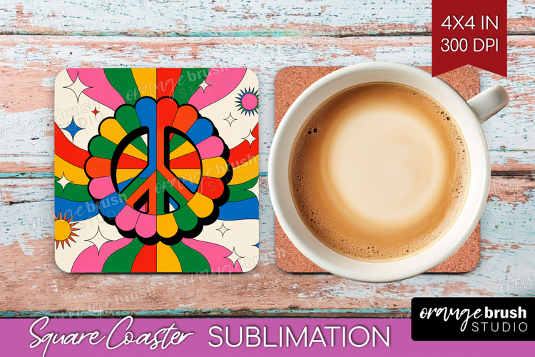 Groovy Square Coaster - Summer Coaster PNG Sublimation