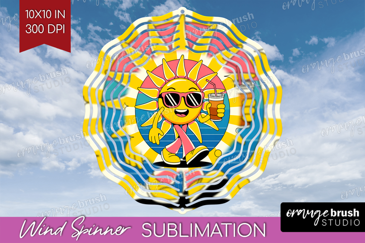 Groovy Wind Spinner Sublimation PNG - Summer Round Template