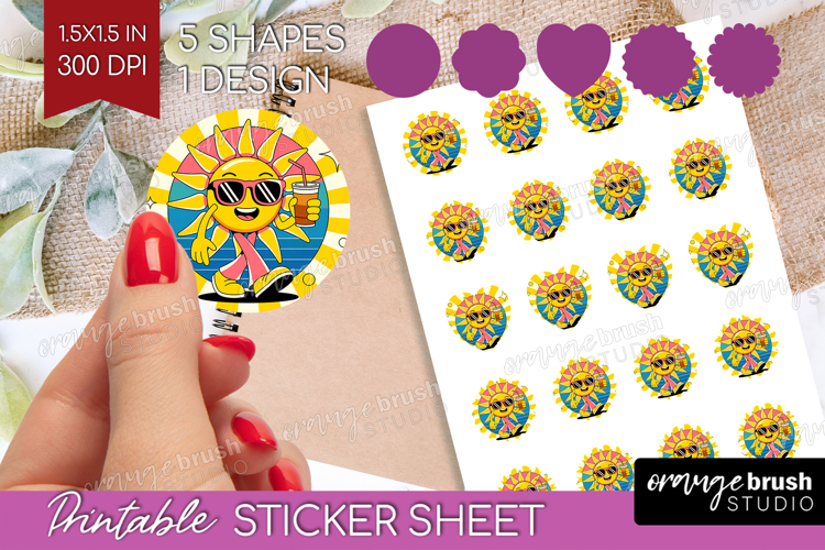 Groovy Round Sticker - Summer Printable Sticker Sheet example image 1