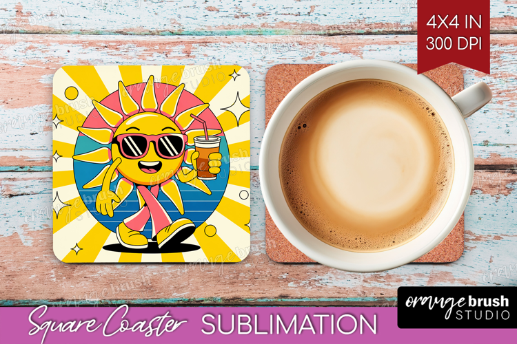 Groovy Square Coaster - Summer Coaster PNG Sublimation