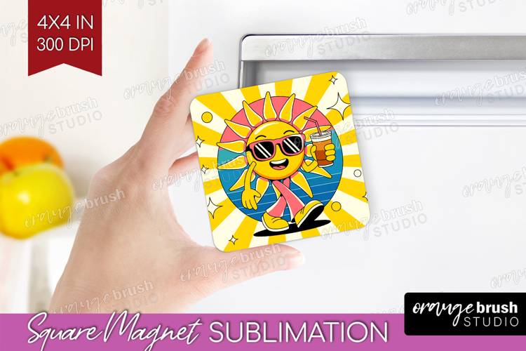 Groovy Magnet Sublimation - Summer Square Magnet PNG