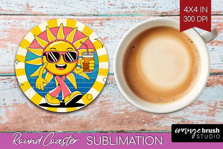 Groovy Round Coaster - Summer Coaster PNG Sublimation