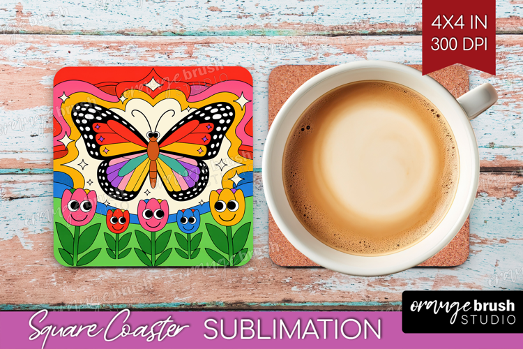 Groovy Square Coaster - Summer Coaster PNG Sublimation