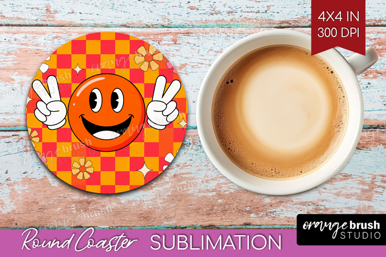 Groovy Round Coaster - Summer Coaster PNG Sublimation