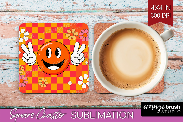 Groovy Square Coaster - Summer Coaster PNG Sublimation
