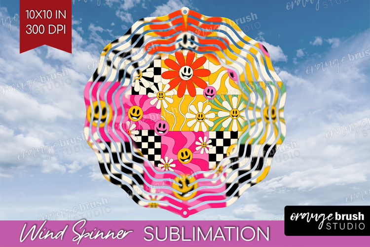 Groovy Wind Spinner Sublimation PNG - Summer Round Template