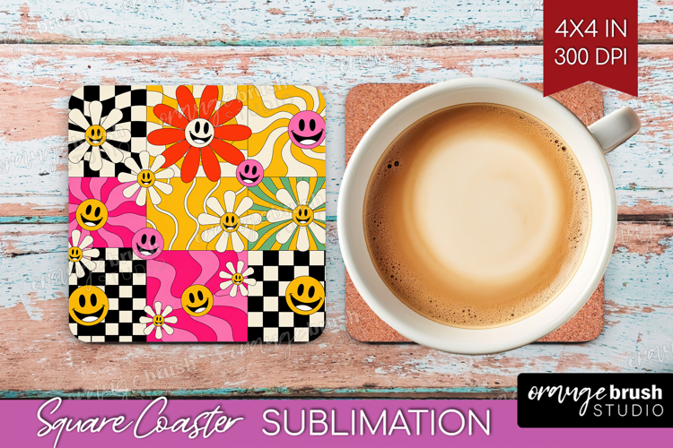Groovy Square Coaster - Summer Coaster PNG Sublimation