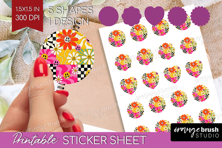 Groovy Round Sticker - Summer Printable Sticker Sheet