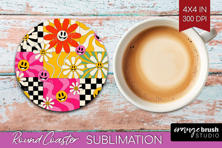 Groovy Round Coaster - Summer Coaster PNG Sublimation