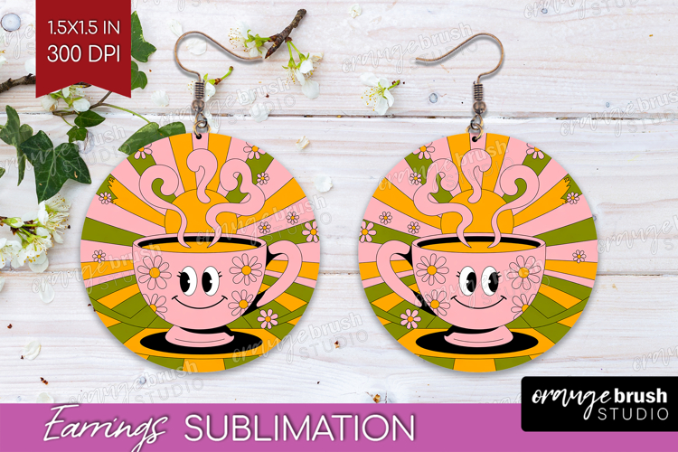 Groovy Round Earrings - Summer PNG Sublimation example image 1