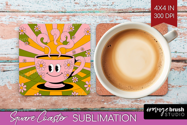 Groovy Square Coaster - Summer Coaster PNG Sublimation