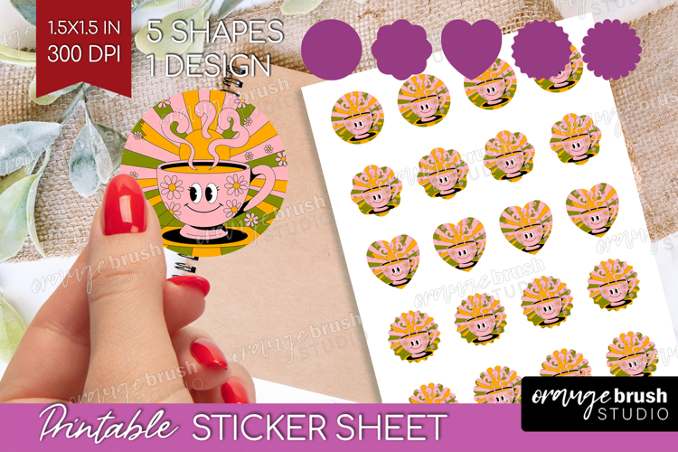 Groovy Round Sticker - Summer Printable Sticker Sheet
