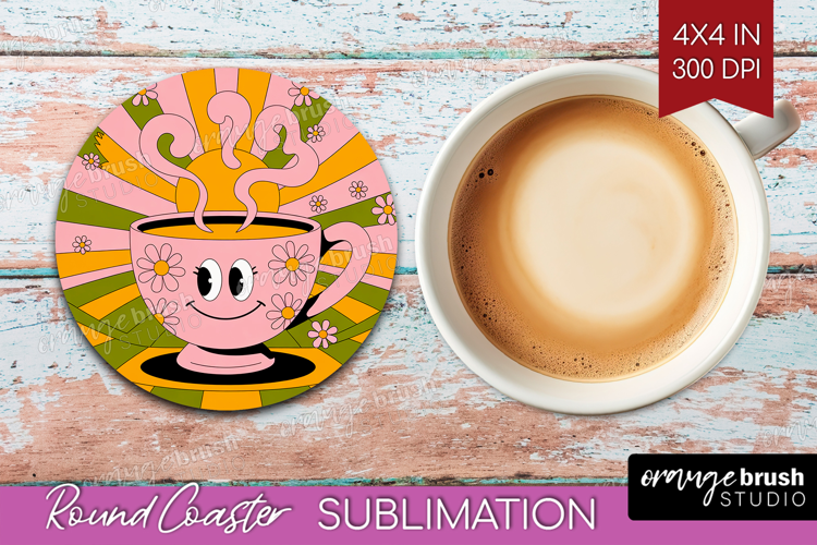 Groovy Round Coaster - Summer Coaster PNG Sublimation
