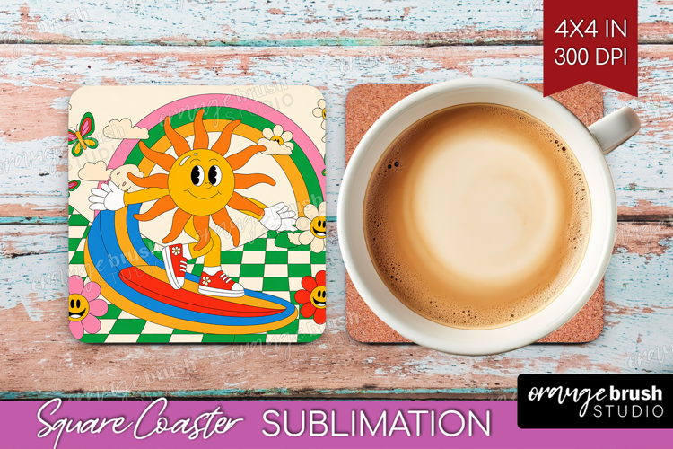 Groovy Square Coaster - Summer Coaster PNG Sublimation