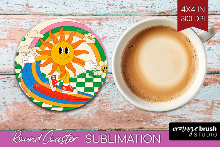 Groovy Round Coaster - Summer Coaster PNG Sublimation