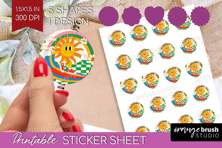Groovy Round Sticker - Summer Printable Sticker Sheet