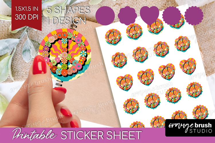 Groovy Round Sticker - Summer Printable Sticker Sheet