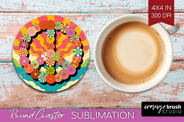 Groovy Round Coaster - Summer Coaster PNG Sublimation