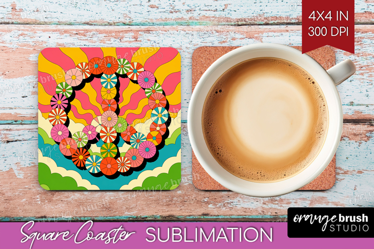 Groovy Square Coaster - Summer Coaster PNG Sublimation example image 1