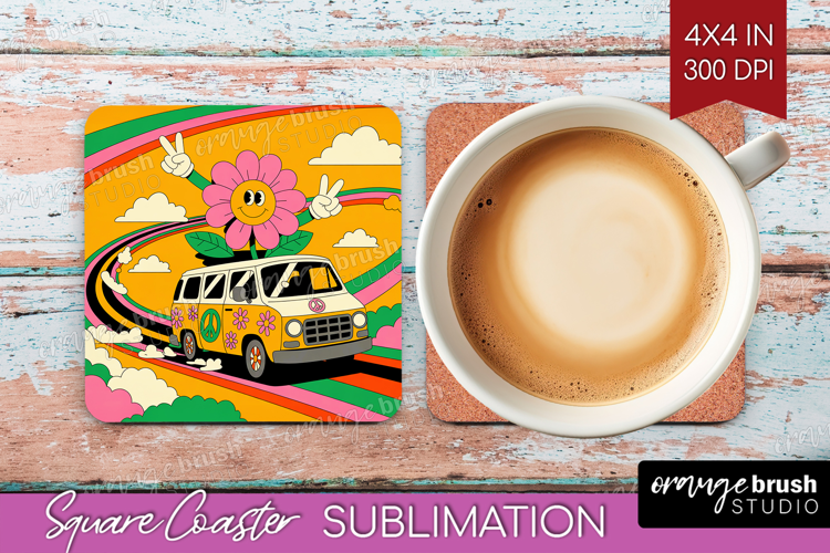 Groovy Square Coaster - Summer Coaster PNG Sublimation