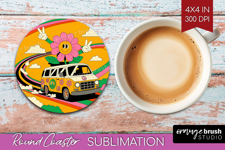 Groovy Round Coaster - Summer Coaster PNG Sublimation