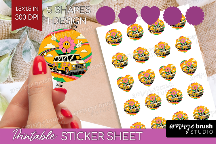 Groovy Round Sticker - Summer Printable Sticker Sheet