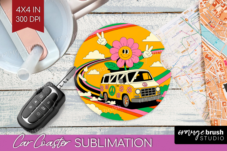 Groovy Car Coaster - Summer Coaster PNG Sublimation example image 1