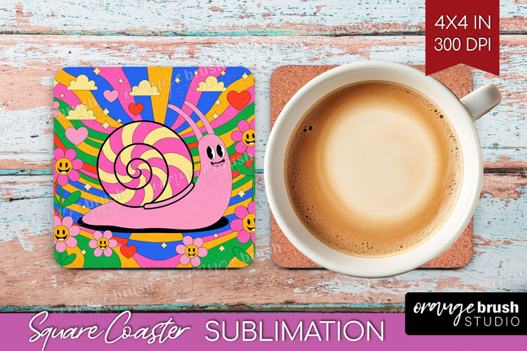 Groovy Square Coaster - Summer Coaster PNG Sublimation example image 1