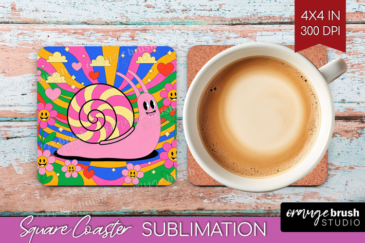 Groovy Square Coaster - Summer Coaster PNG Sublimation