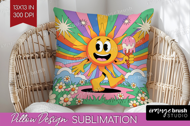 Groovy Pillow Sublimation - Summer Pillow Cover PNG
