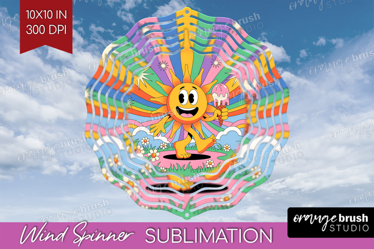 Groovy Wind Spinner Sublimation PNG - Summer Round Template