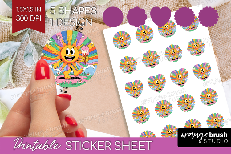 Groovy Round Sticker - Summer Printable Sticker Sheet