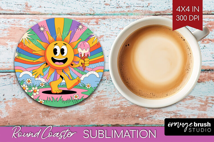 Groovy Round Coaster - Summer Coaster PNG Sublimation example image 1