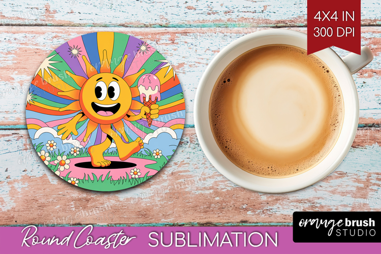 Groovy Round Coaster - Summer Coaster PNG Sublimation