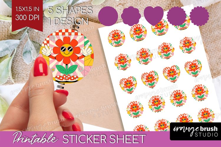 Groovy Round Sticker - Summer Printable Sticker Sheet