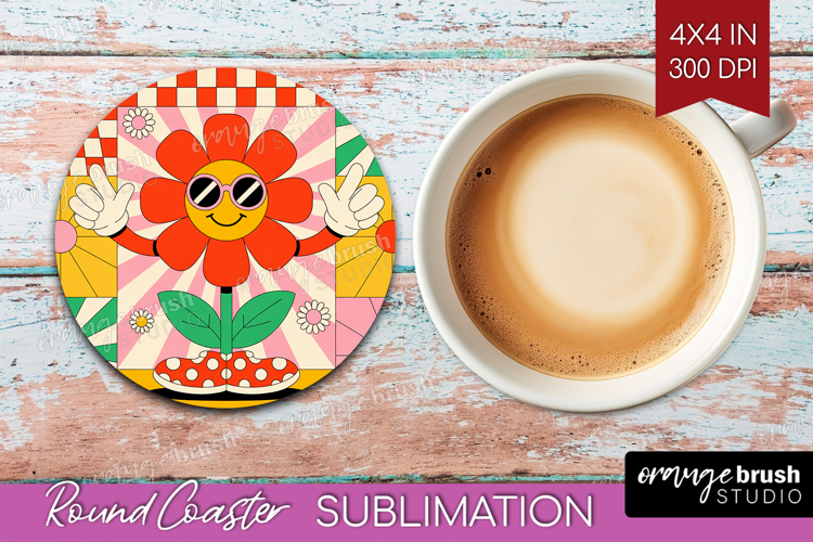 Groovy Round Coaster - Summer Coaster PNG Sublimation