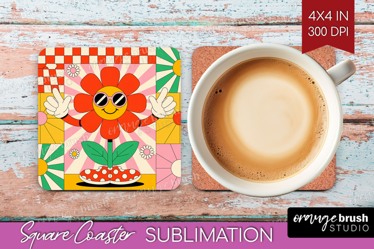 Groovy Square Coaster - Summer Coaster PNG Sublimation