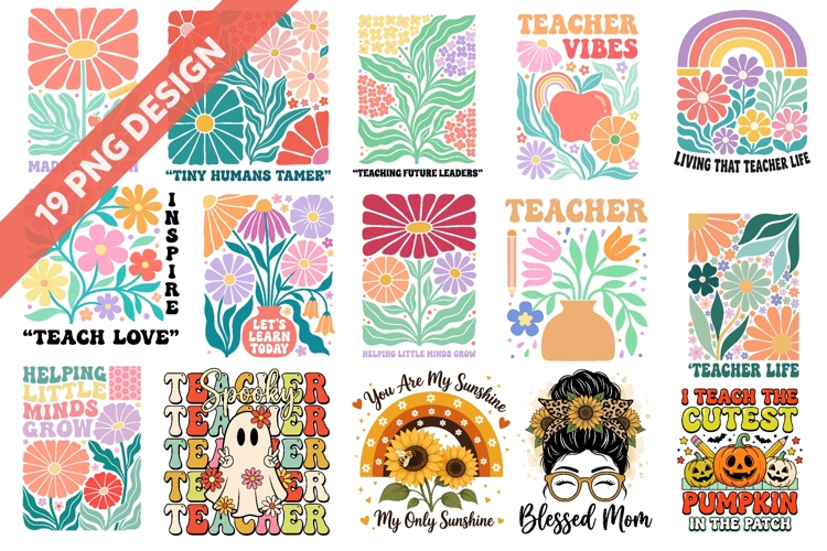 Retro Teacher PNG | Groovy Floral Teacher Sublimation Design