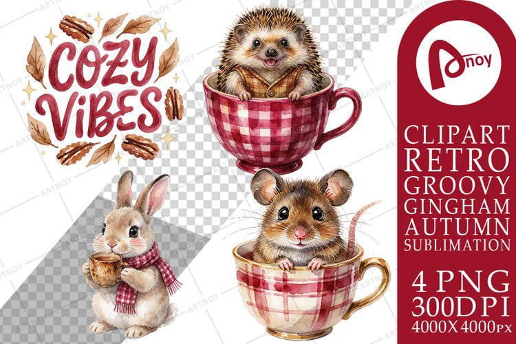Teacup Autumn Animals Sublimation example image 1